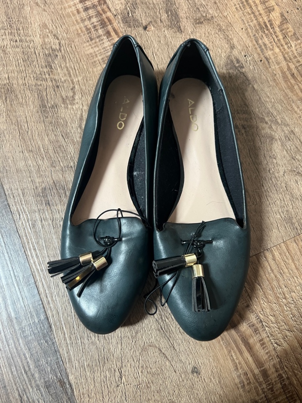 ALDO Black Tassel Slip-On Loafers with Gold Accents